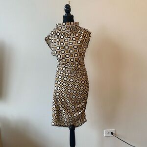 Anthropologie Geometric Print Midi Dress - Black and Gold